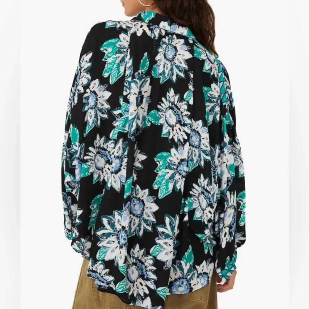 Free People Boho Floral Pheasant Long Sleeve Button Down Shirt - Picture 3 of 10